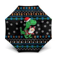 Funny Santa Riding Dinosaur Christmas Umbrella Gingerbread Snowflake Pattern - Wonder Print Shop