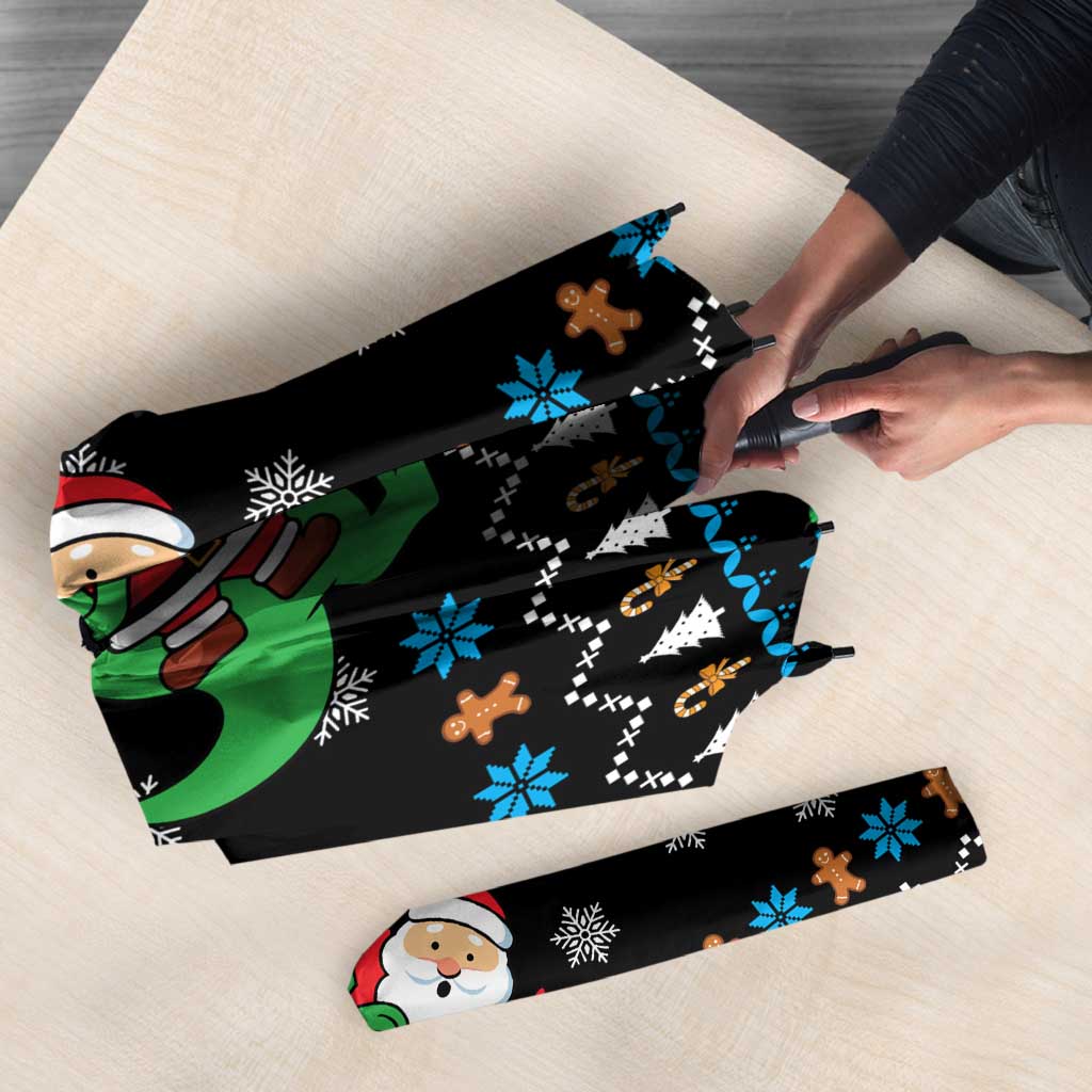 Funny Santa Riding Dinosaur Christmas Umbrella Gingerbread Snowflake Pattern - Wonder Print Shop
