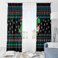 Funny Santa Riding Dinosaur Christmas Window Curtain Gingerbread Snowflake Pattern - Wonder Print Shop