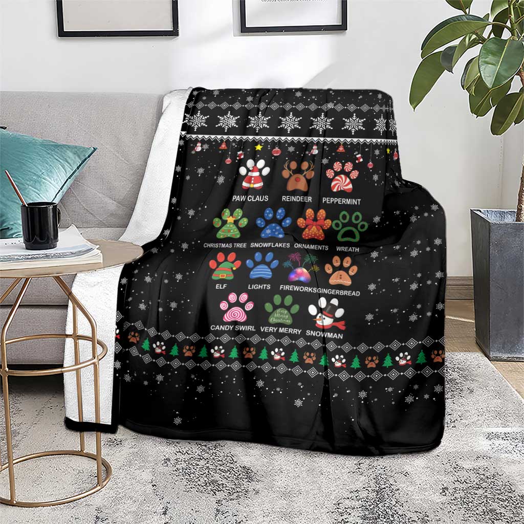 Christmas Colorful Dog Pawprint Blanket Black Snowflake Pattern Design - Wonder Print Shop