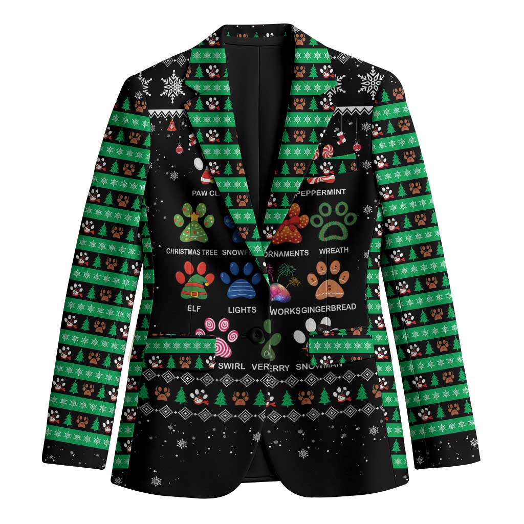 Christmas Colorful Dog Pawprint Blazer Black Snowflake Pattern Design - Wonder Print Shop