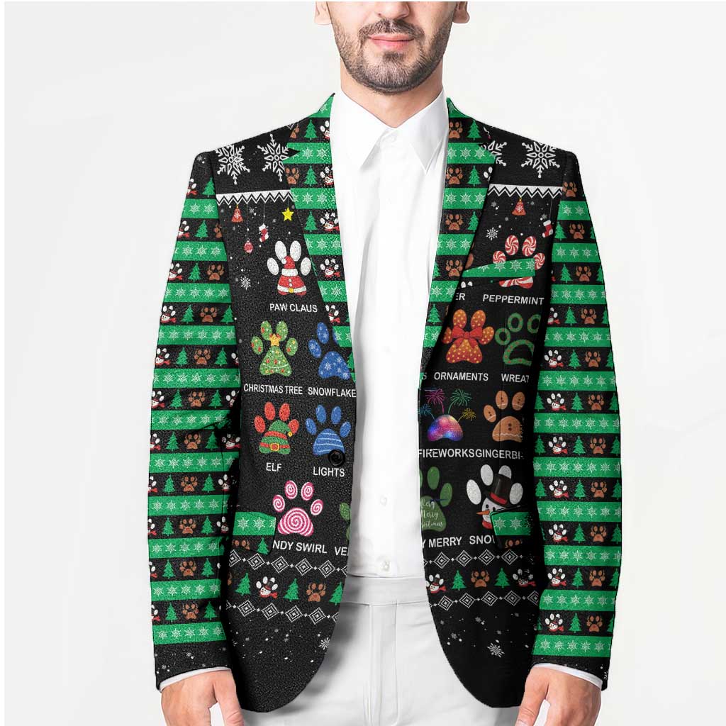 Christmas Colorful Dog Pawprint Blazer Black Snowflake Pattern Design - Wonder Print Shop