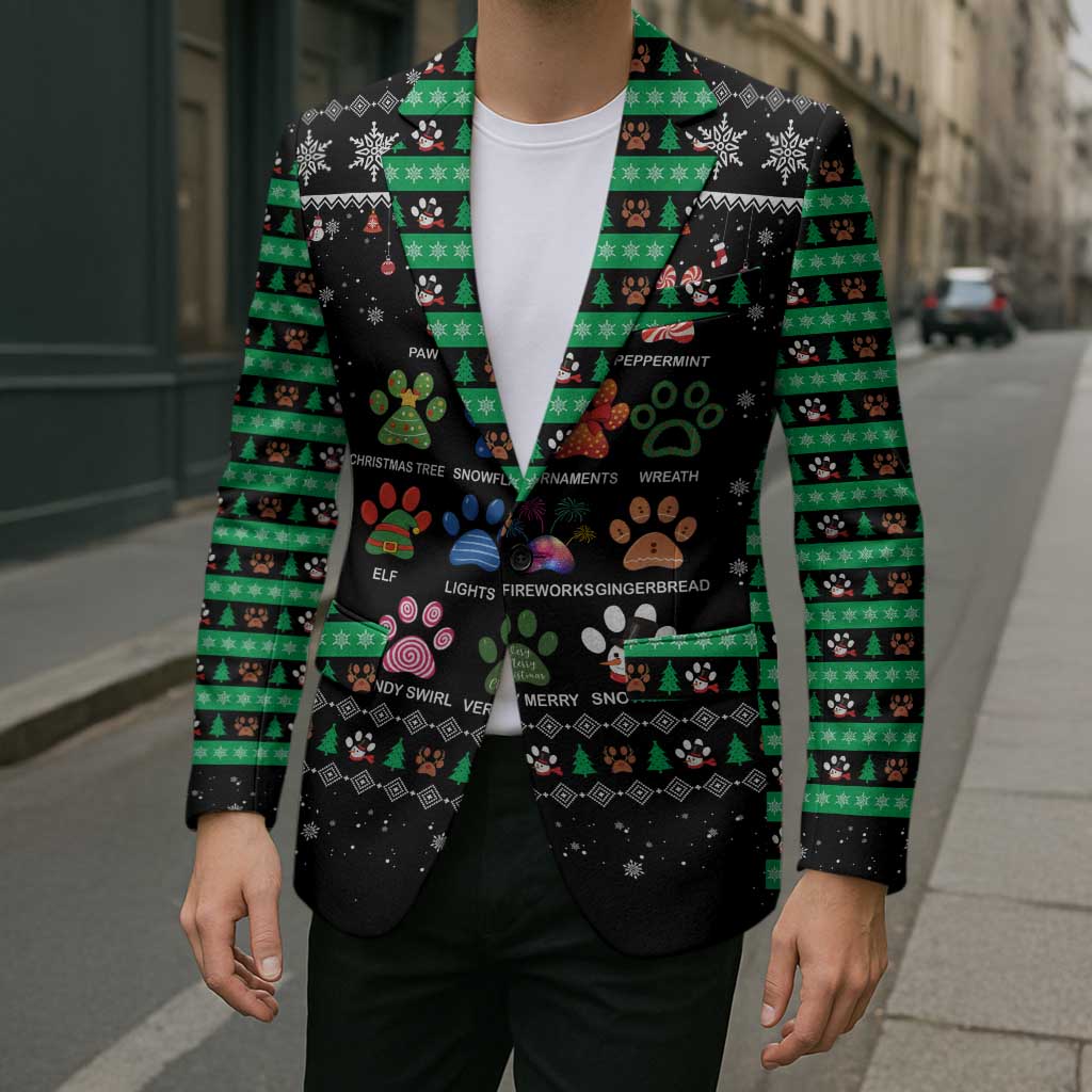 Christmas Colorful Dog Pawprint Blazer Black Snowflake Pattern Design - Wonder Print Shop