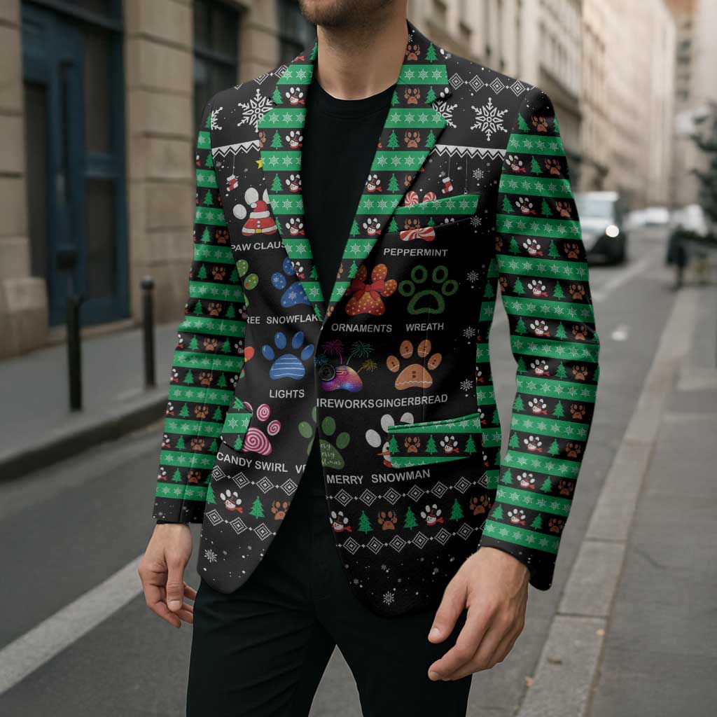 Christmas Colorful Dog Pawprint Blazer Black Snowflake Pattern Design - Wonder Print Shop