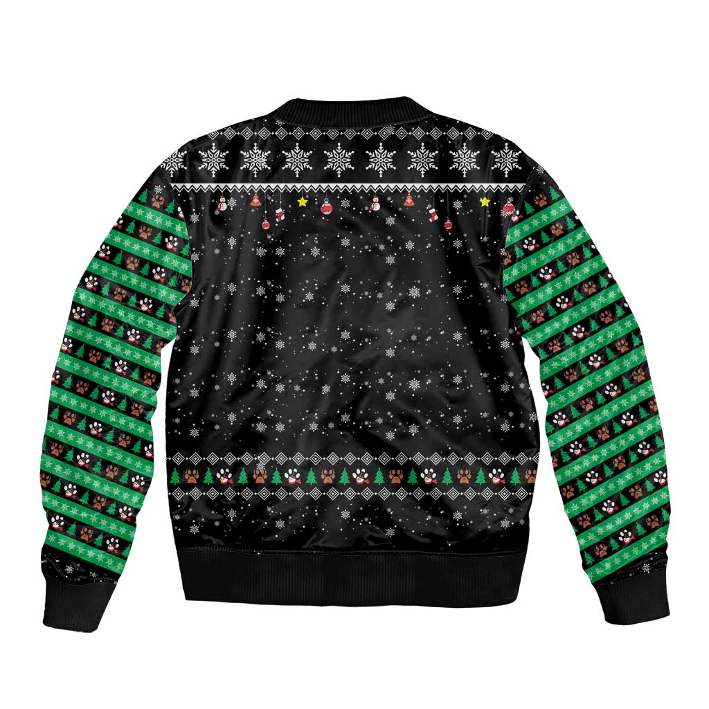 Christmas Colorful Dog Pawprint Bomber Jacket Black Snowflake Pattern Design - Wonder Print Shop