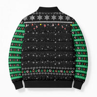 Christmas Colorful Dog Pawprint Bomber Puffer Jacket Black Snowflake Pattern Design - Wonder Print Shop