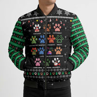 Christmas Colorful Dog Pawprint Bomber Puffer Jacket Black Snowflake Pattern Design - Wonder Print Shop