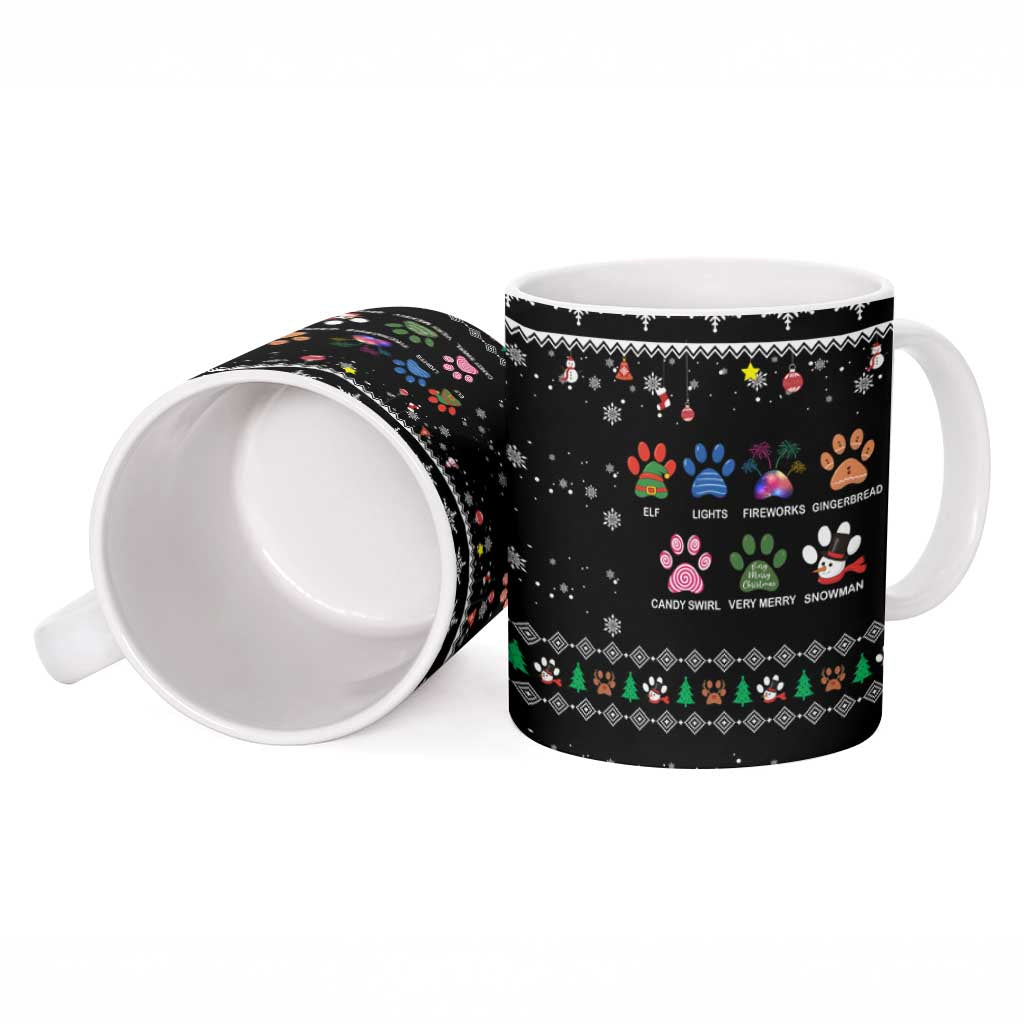 Christmas Colorful Dog Pawprint Ceramic Mug Black Snowflake Pattern Design - Wonder Print Shop
