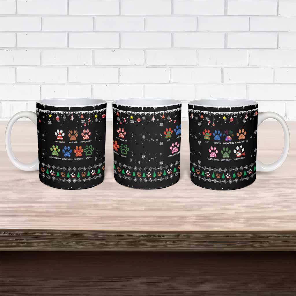 Christmas Colorful Dog Pawprint Ceramic Mug Black Snowflake Pattern Design - Wonder Print Shop