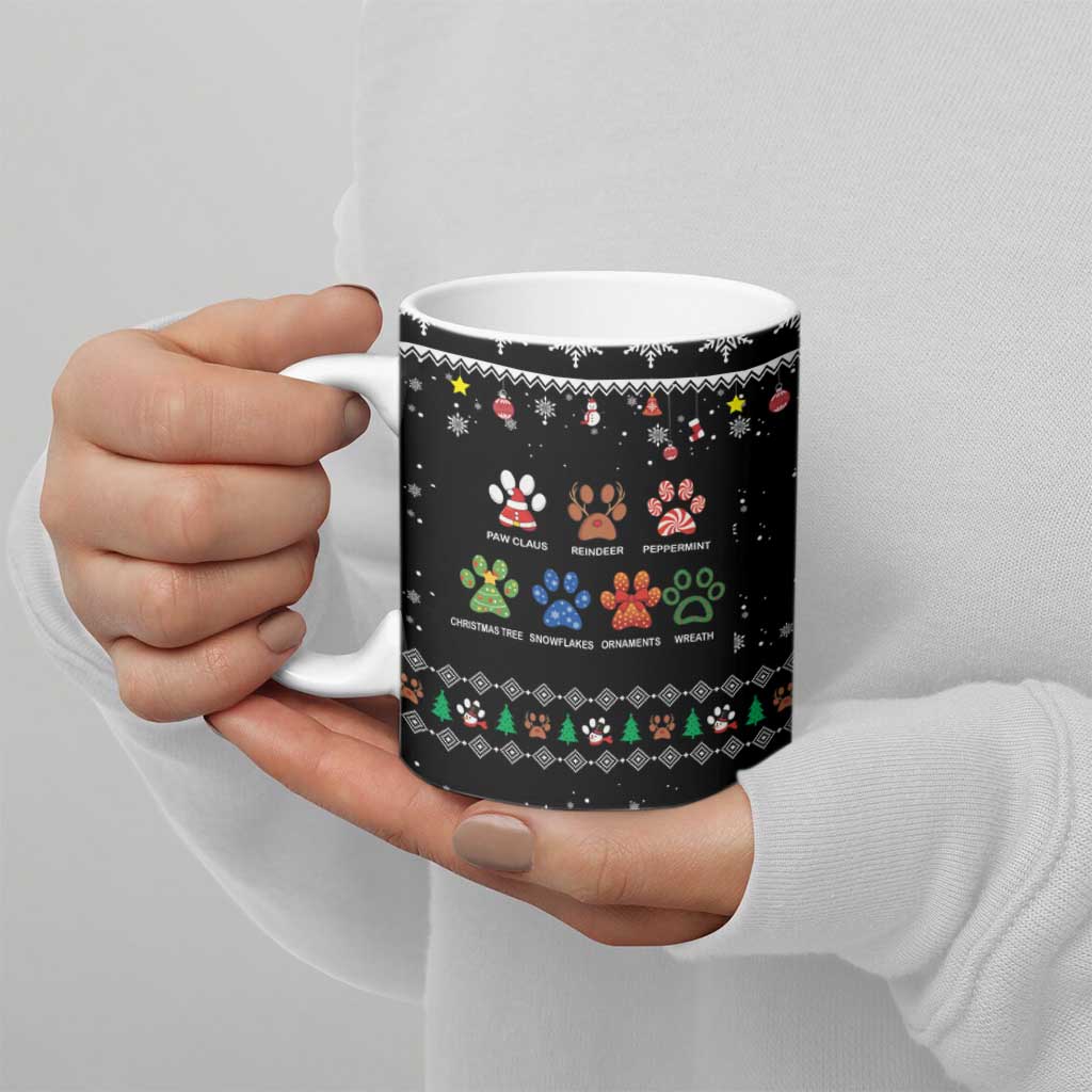 Christmas Colorful Dog Pawprint Ceramic Mug Black Snowflake Pattern Design - Wonder Print Shop
