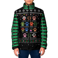 Christmas Colorful Dog Pawprint Padded Jacket Black Snowflake Pattern Design - Wonder Print Shop