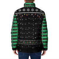 Christmas Colorful Dog Pawprint Padded Jacket Black Snowflake Pattern Design - Wonder Print Shop