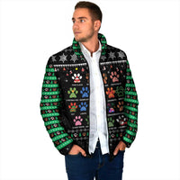 Christmas Colorful Dog Pawprint Padded Jacket Black Snowflake Pattern Design - Wonder Print Shop