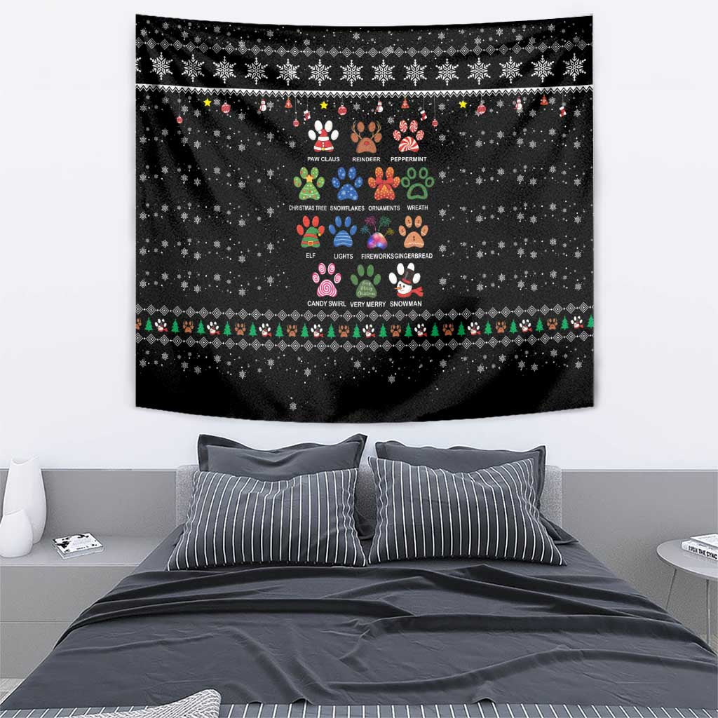 Christmas Colorful Dog Pawprint Tapestry Black Snowflake Pattern Design - Wonder Print Shop