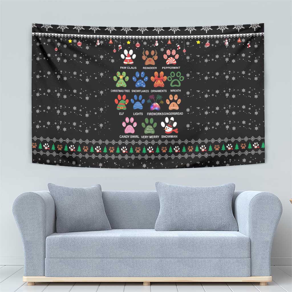 Christmas Colorful Dog Pawprint Tapestry Black Snowflake Pattern Design - Wonder Print Shop
