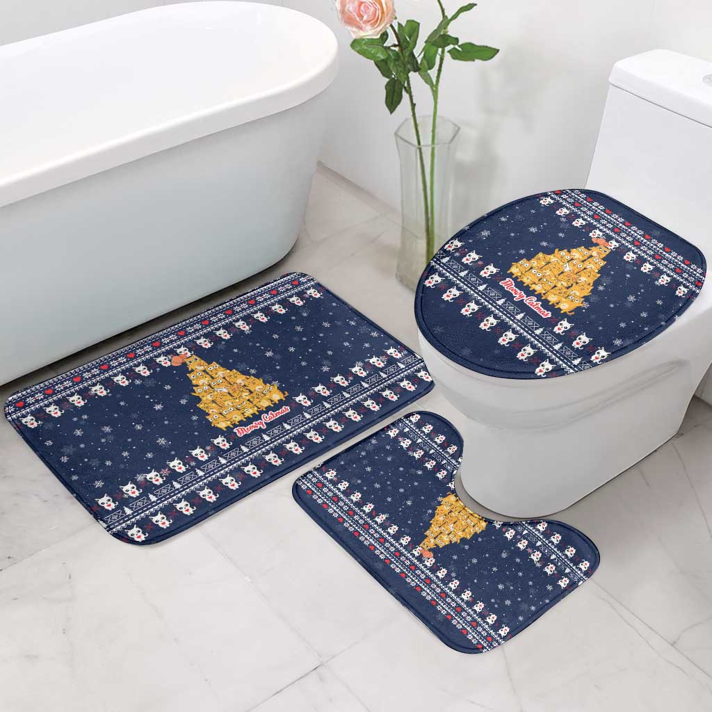 Meowy Catmas Bathroom Set with Orange Cats Christmas Tree and Snowflake Pattern Design - Wonder Print Shop