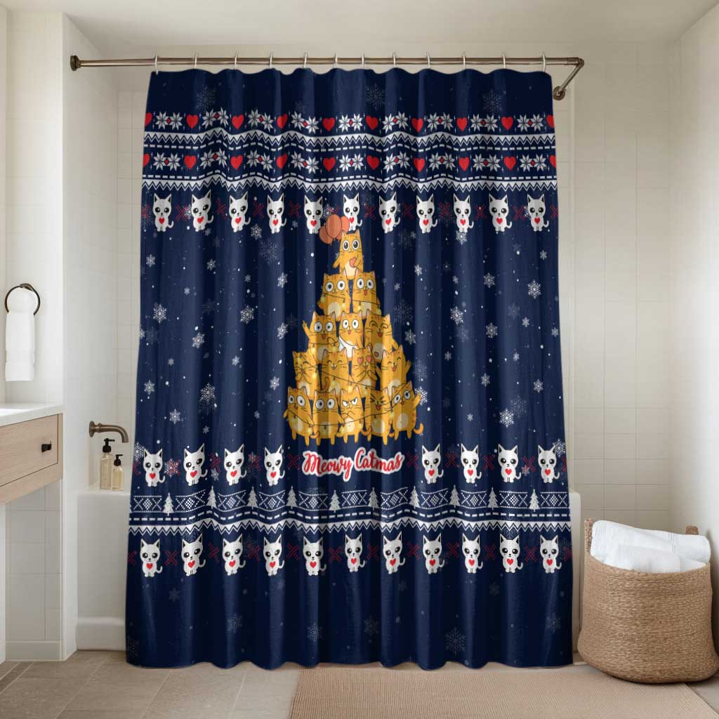 Meowy Catmas Bathroom Set with Orange Cats Christmas Tree and Snowflake Pattern Design - Wonder Print Shop