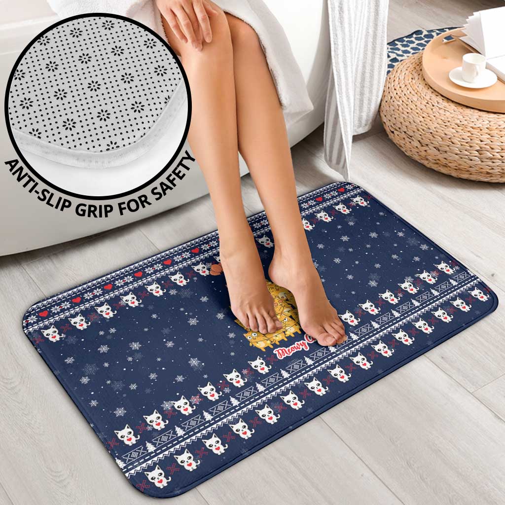 Meowy Catmas Bathroom Set with Orange Cats Christmas Tree and Snowflake Pattern Design - Wonder Print Shop