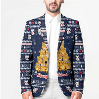Meowy Catmas Blazer with Orange Cats Christmas Tree and Snowflake Pattern Design - Wonder Print Shop