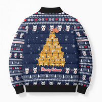 Meowy Catmas Bomber Puffer Jacket with Orange Cats Christmas Tree and Snowflake Pattern Design - Wonder Print Shop