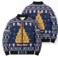 Meowy Catmas Bomber Puffer Jacket with Orange Cats Christmas Tree and Snowflake Pattern Design - Wonder Print Shop