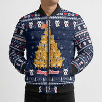 Meowy Catmas Bomber Puffer Jacket with Orange Cats Christmas Tree and Snowflake Pattern Design - Wonder Print Shop