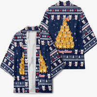Meowy Catmas Kimono with Orange Cats Christmas Tree and Snowflake Pattern Design - Wonder Print Shop