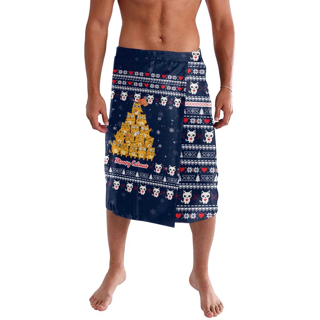 Meowy Catmas Lavalava with Orange Cats Christmas Tree and Snowflake Pattern Design - Wonder Print Shop