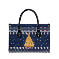 Meowy Catmas Leather Bag with Orange Cats Christmas Tree and Snowflake Pattern Design - Wonder Print Shop