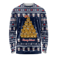 Meowy Catmas Long Sleeve Shirt with Orange Cats Christmas Tree and Snowflake Pattern Design - Wonder Print Shop