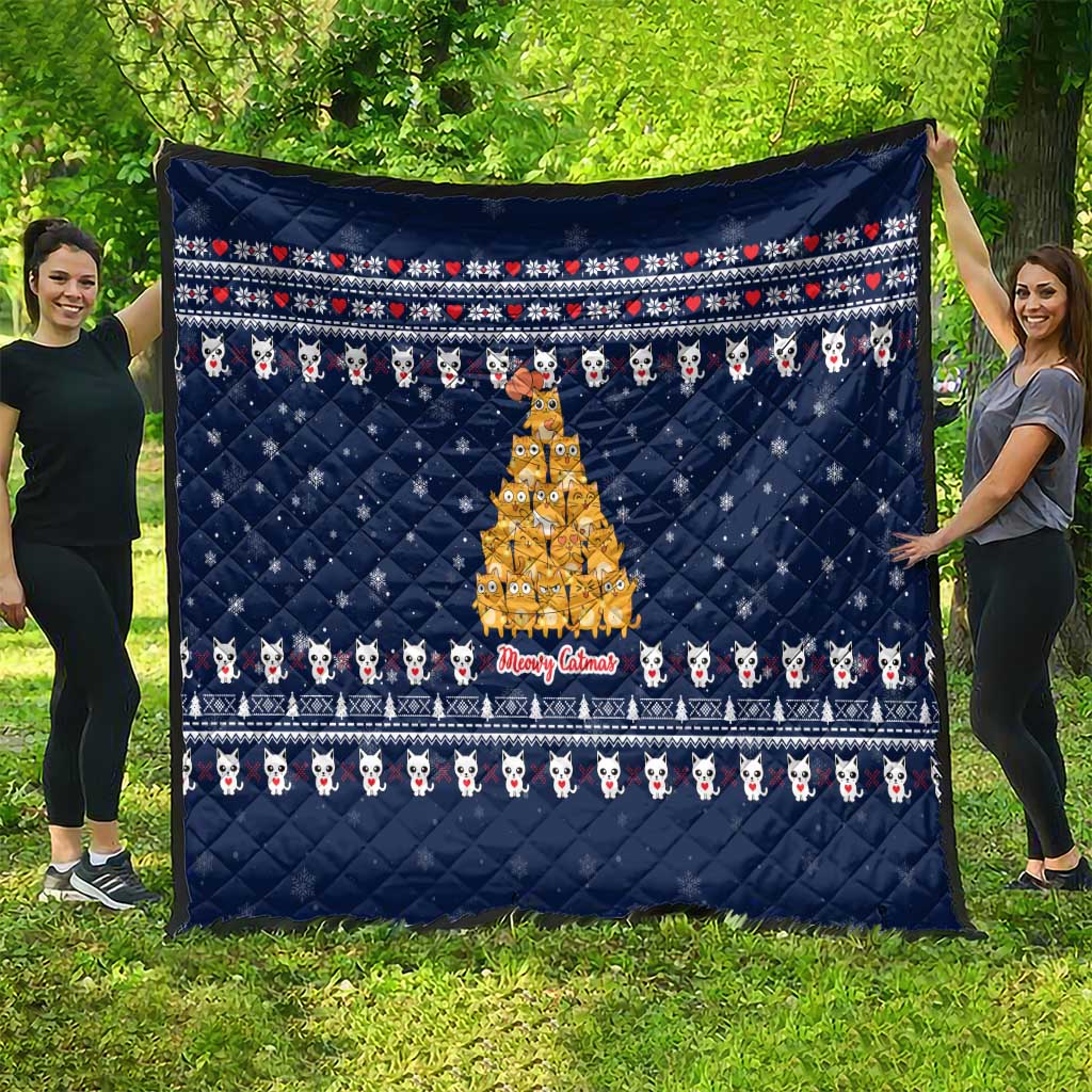 Meowy Catmas Quilt with Orange Cats Christmas Tree and Snowflake Pattern Design - Wonder Print Shop