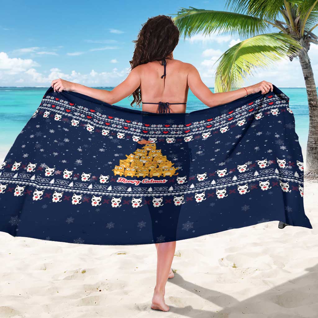 Meowy Catmas Sarong with Orange Cats Christmas Tree and Snowflake Pattern Design - Wonder Print Shop