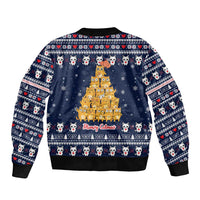 Meowy Catmas Sleeve Zip Bomber Jacket with Orange Cats Christmas Tree and Snowflake Pattern Design - Wonder Print Shop