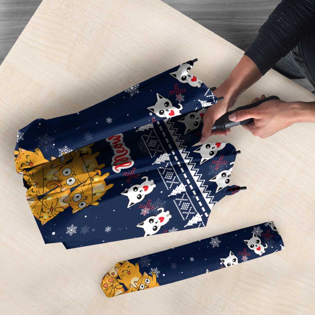 Meowy Catmas Umbrella with Orange Cats Christmas Tree and Snowflake Pattern Design - Wonder Print Shop