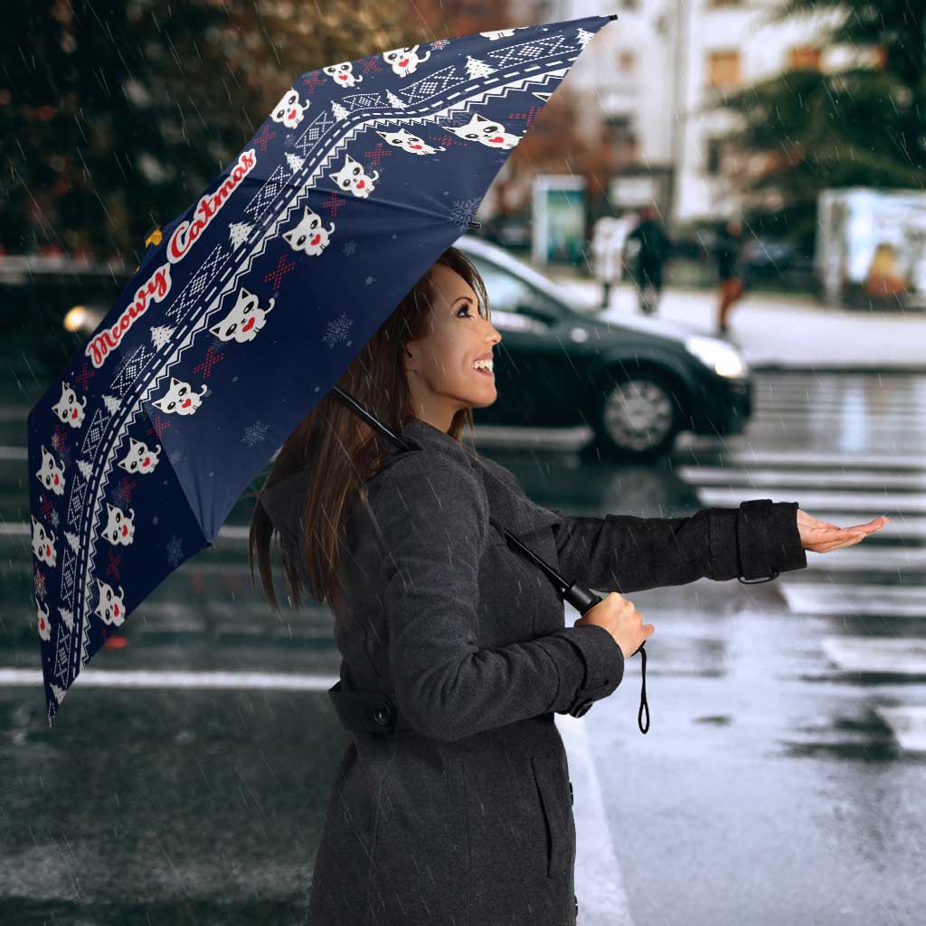 Meowy Catmas Umbrella with Orange Cats Christmas Tree and Snowflake Pattern Design - Wonder Print Shop