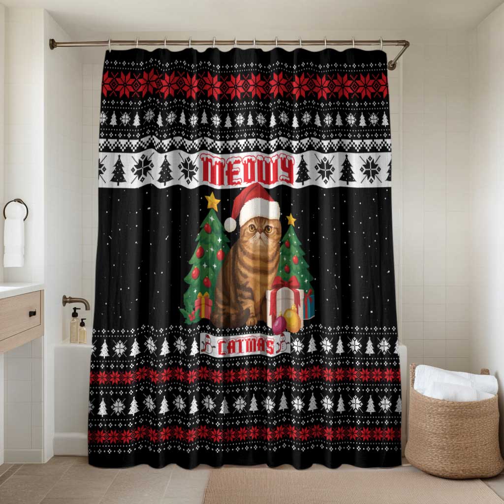 Meowy Catmas Bathroom Set with Tabby Cat Santa Hat and Christmas Tree Gift Pattern Design - Wonder Print Shop