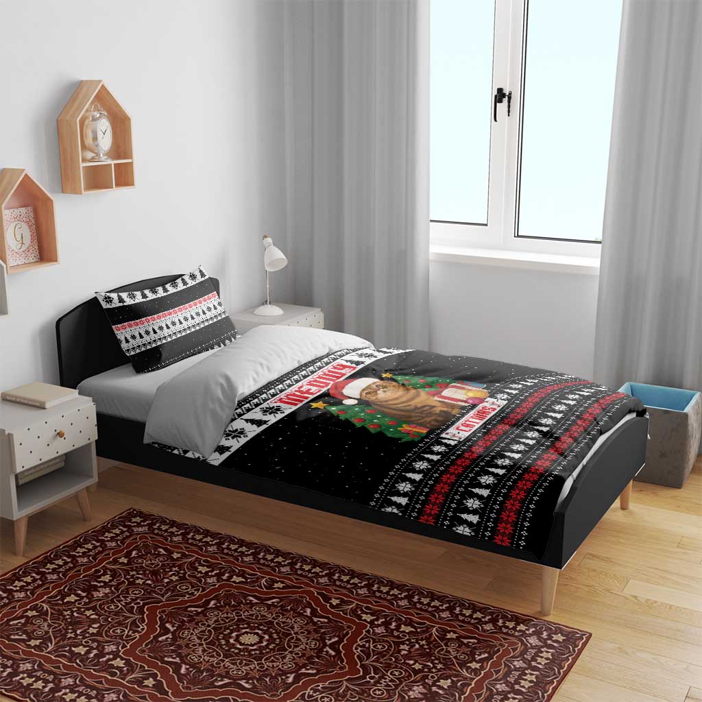 Meowy Catmas Bedding Set with Tabby Cat Santa Hat and Christmas Tree Gift Pattern Design - Wonder Print Shop