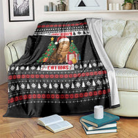 Meowy Catmas Blanket with Tabby Cat Santa Hat and Christmas Tree Gift Pattern Design - Wonder Print Shop