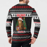 Meowy Catmas Button Sweatshirt with Tabby Cat Santa Hat and Christmas Tree Gift Pattern Design - Wonder Print Shop