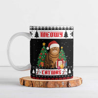 Meowy Catmas Ceramic Mug with Tabby Cat Santa Hat and Christmas Tree Gift Pattern Design - Wonder Print Shop