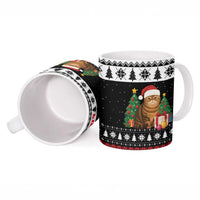 Meowy Catmas Ceramic Mug with Tabby Cat Santa Hat and Christmas Tree Gift Pattern Design - Wonder Print Shop