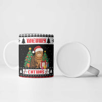 Meowy Catmas Ceramic Mug with Tabby Cat Santa Hat and Christmas Tree Gift Pattern Design - Wonder Print Shop