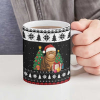 Meowy Catmas Ceramic Mug with Tabby Cat Santa Hat and Christmas Tree Gift Pattern Design - Wonder Print Shop