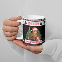 Meowy Catmas Ceramic Mug with Tabby Cat Santa Hat and Christmas Tree Gift Pattern Design - Wonder Print Shop
