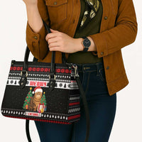 Meowy Catmas Leather Bag with Tabby Cat Santa Hat and Christmas Tree Gift Pattern Design - Wonder Print Shop