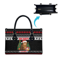 Meowy Catmas Leather Bag with Tabby Cat Santa Hat and Christmas Tree Gift Pattern Design - Wonder Print Shop