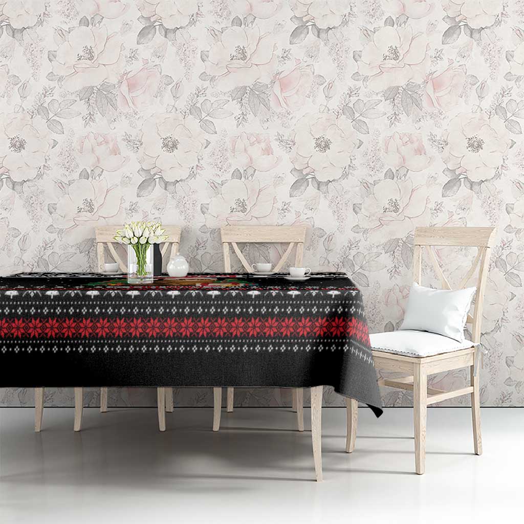 Meowy Catmas Tablecloth with Tabby Cat Santa Hat and Christmas Tree Gift Pattern Design - Wonder Print Shop