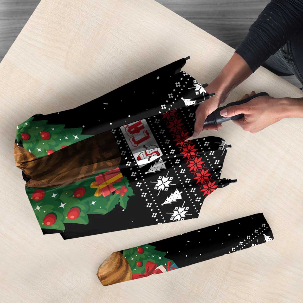 Meowy Catmas Umbrella with Tabby Cat Santa Hat and Christmas Tree Gift Pattern Design - Wonder Print Shop