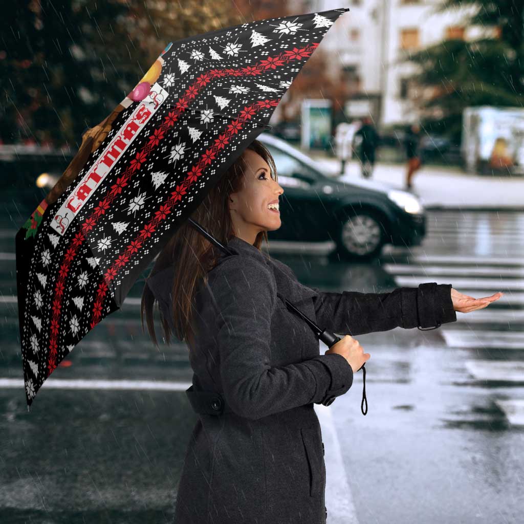 Meowy Catmas Umbrella with Tabby Cat Santa Hat and Christmas Tree Gift Pattern Design - Wonder Print Shop