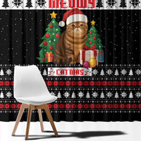 Meowy Catmas Window Curtain with Tabby Cat Santa Hat and Christmas Tree Gift Pattern Design - Wonder Print Shop